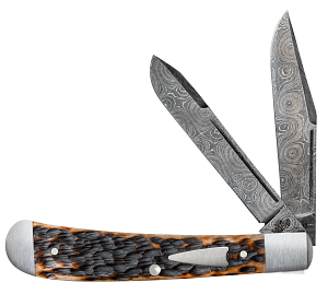 Tony Bose Jigged Molasses Bone Damascus HT Trapper 10775