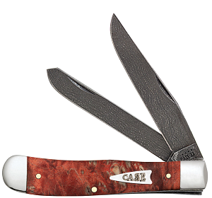 Red Orange Maple Burl Wood Damascus CV Trapper 27810 *